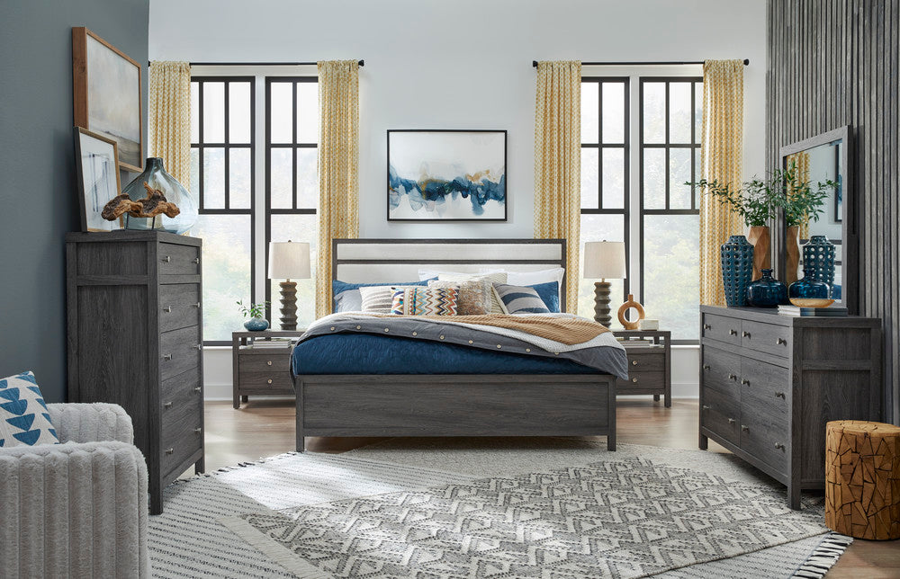 Magnussen - Merrifield Raisin Black Queen Upholstered Panel Bed And Drawer Dresser With Landscape Mirror - B6308-55-KIT3 view 9