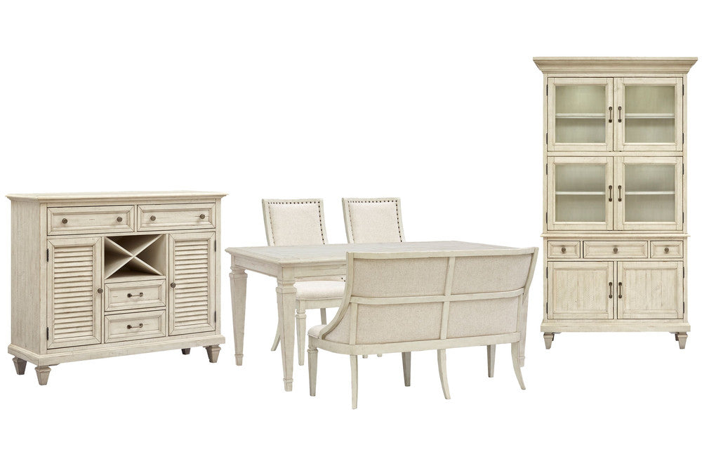 Magnussen - Newport Alabaster Extendable Rectangular Dining Table With 2 Arm Chairs Upholstered Bench Server And Dining Cabinet - D5430-20-KIT44 view 1