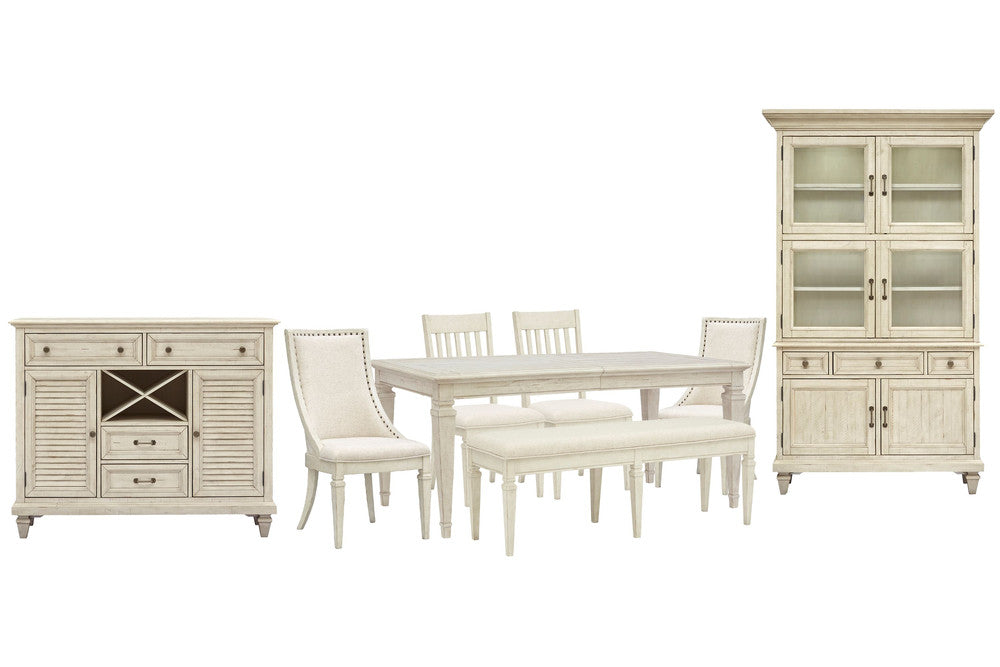 Magnussen - Newport Alabaster Extendable Rectangular Dining Table With 2 Side Chairs 2 Arm Chairs Bench Server And Dining Cabinet - D5430-20-KIT54 view 1