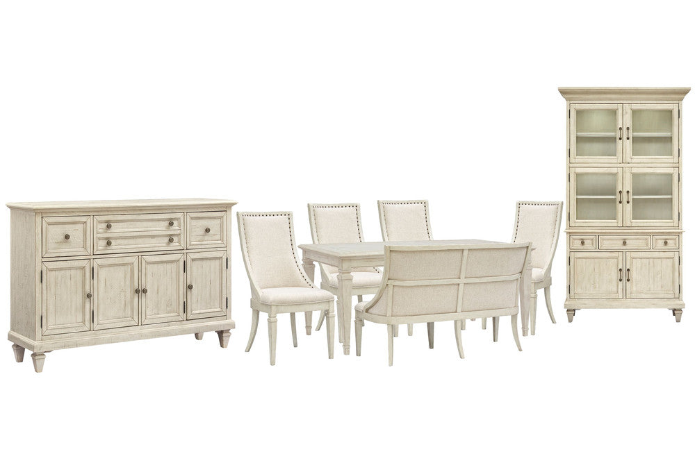 Magnussen - Newport Alabaster Extendable Rectangular Dining Table With 4 Arm Chairs Upholstered Bench Buffet And Dining Cabinet - D5430-20-KIT50 view 1