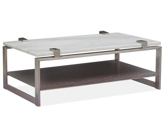 Magnussen - Paradox Pearl White And Roasted Almond And Brushed Platinum Rectangular Cocktail Table With 2 End Table - T4852-43KIT5 view 2