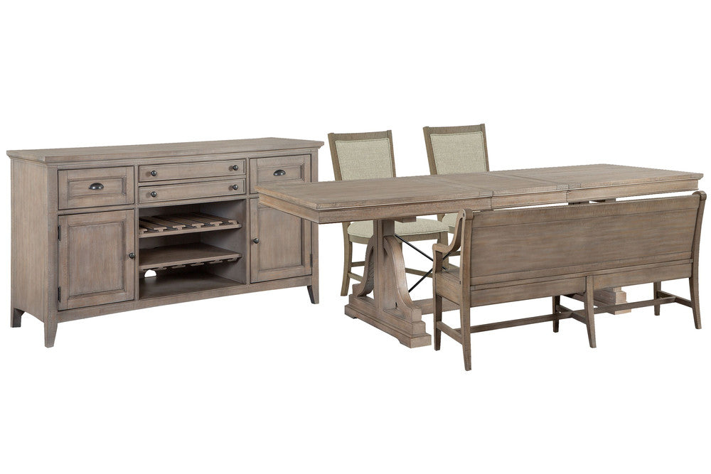 Magnussen - Paxton Place Dovetail Grey Extendable Trestle Dining Table With 2 Step Upholstered Side Chairs Bench And Buffet - D4805-25-KIT22 view 1