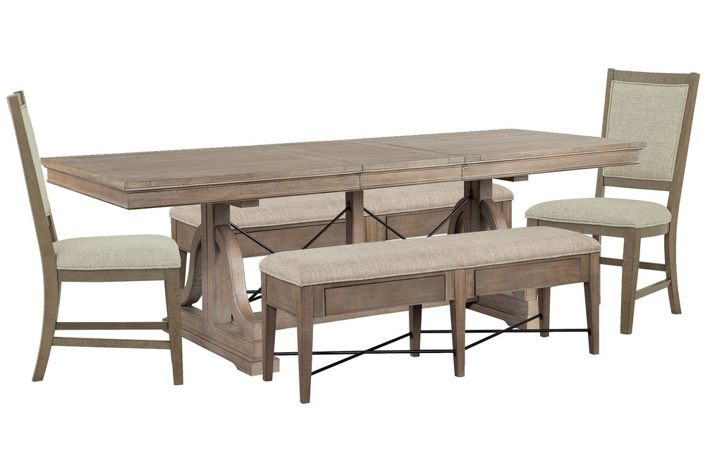 Magnussen - Paxton Place Dovetail Grey Extendable Trestle Dining Table With 2 Upholstered Benches And 2 Upholstered Side Chairs - D4805-25-KIT35 view 1