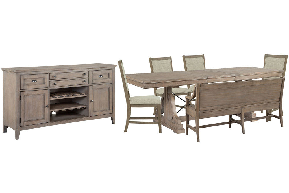 Magnussen - Paxton Place Dovetail Grey Extendable Trestle Dining Table With 4 Step Upholstered Side Chairs Bench And Buffet - D4805-25-KIT24 view 1