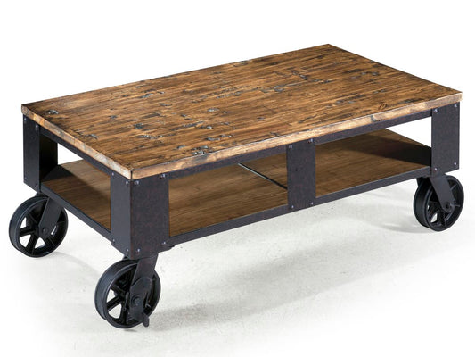 Magnussen - Pinebrook Distressed Natural Pine Rectangular 2 Braking Casters Cocktail Table With Round Accent Table - T1755-43KIT1 view 2