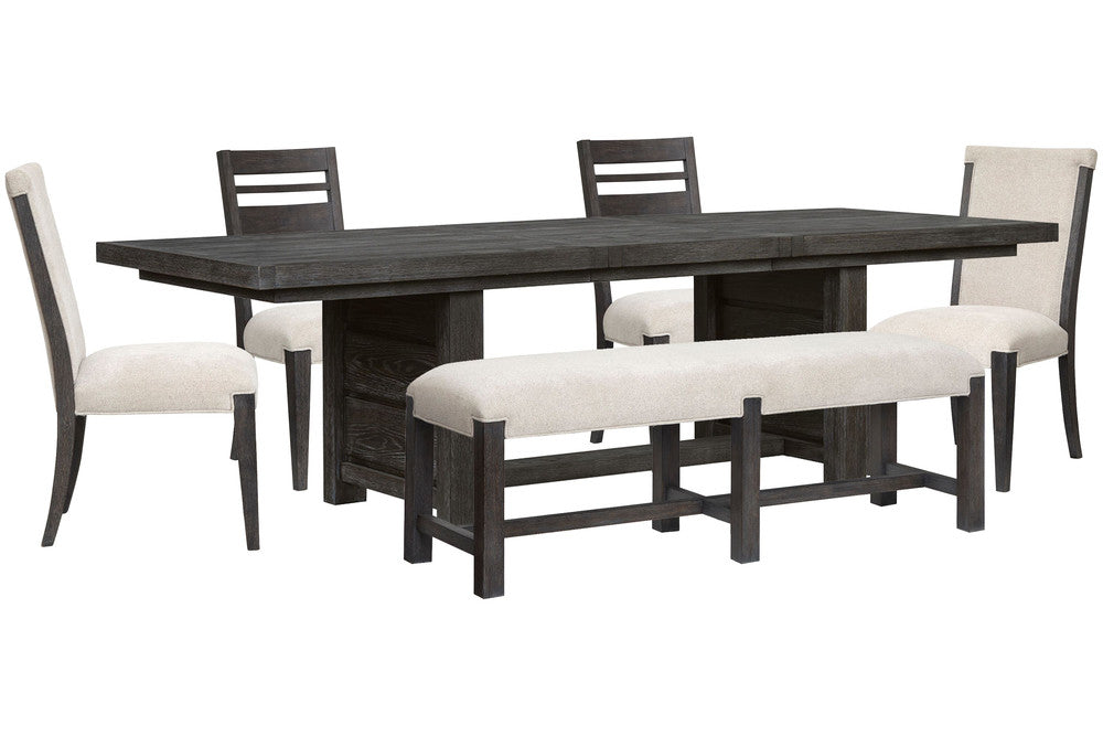 Magnussen - Plum Creek Ravenwood Black Extendable Trestle Dining Table With 2 Side Chairs 2 Upholstered Side Chairs And Bench - D5990-21-KIT31 view 1