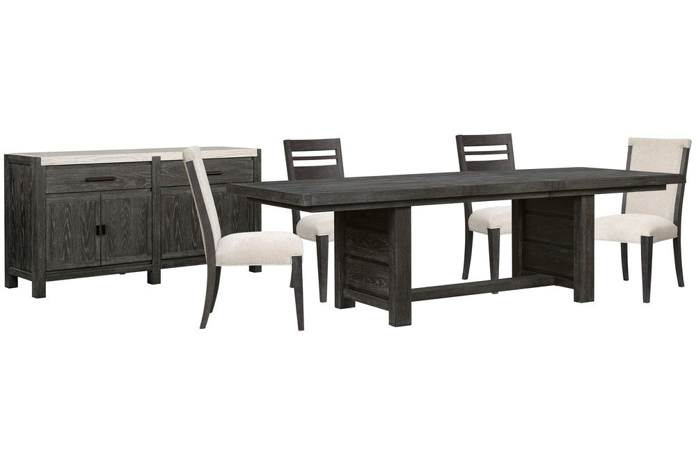 Magnussen - Plum Creek Ravenwood Black Extendable Trestle Dining Table With 2 Side Chairs 2 Upholstered Side Chairs And Sideboard - D5990-21-KIT14 view 1
