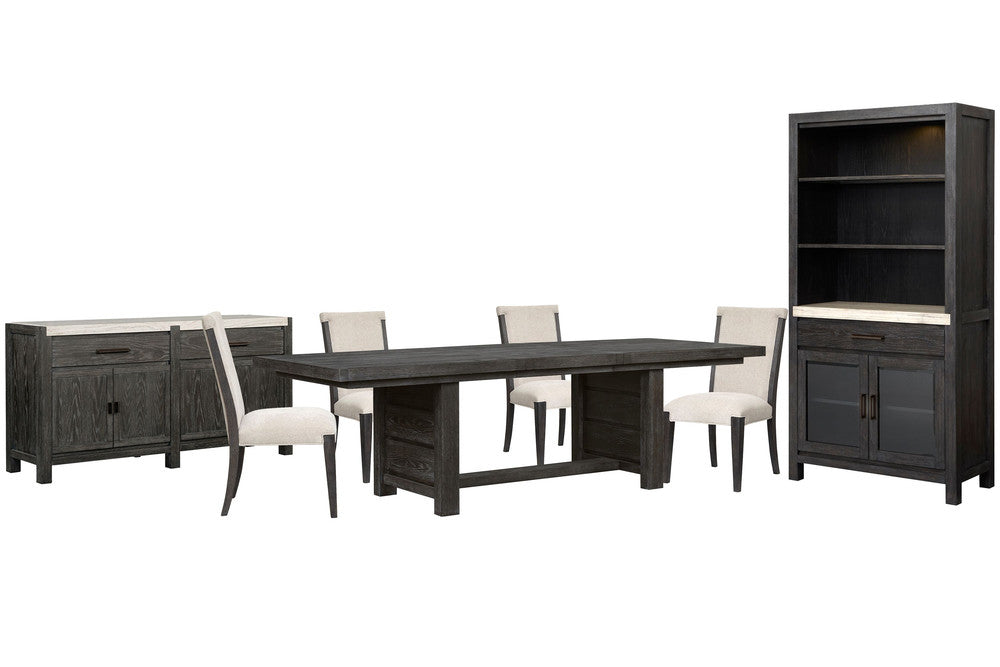 Magnussen - Plum Creek Ravenwood Black Extendable Trestle Dining Table With 4 Upholstered Side Chairs Sideboard And Display Cabinet - D5990-21-KIT9 view 1