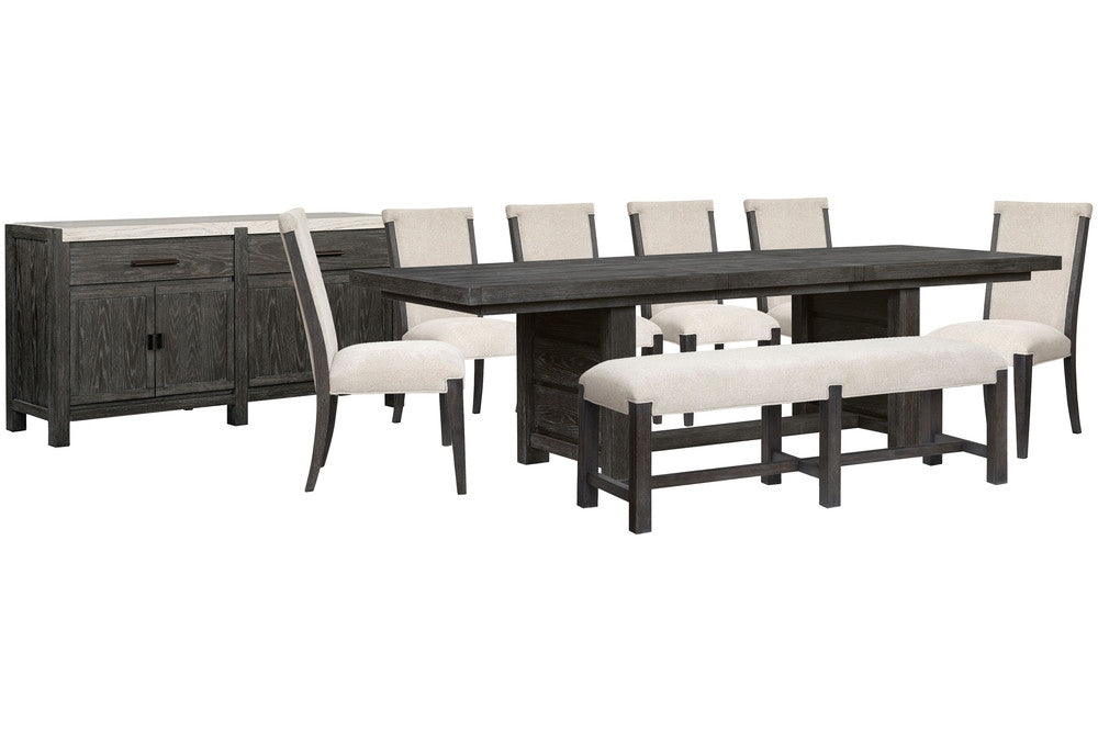 Magnussen - Plum Creek Ravenwood Black Extendable Trestle Dining Table With 6 Upholstered Side Chairs Bench And Sideboard - D5990-21-KIT29 view 1