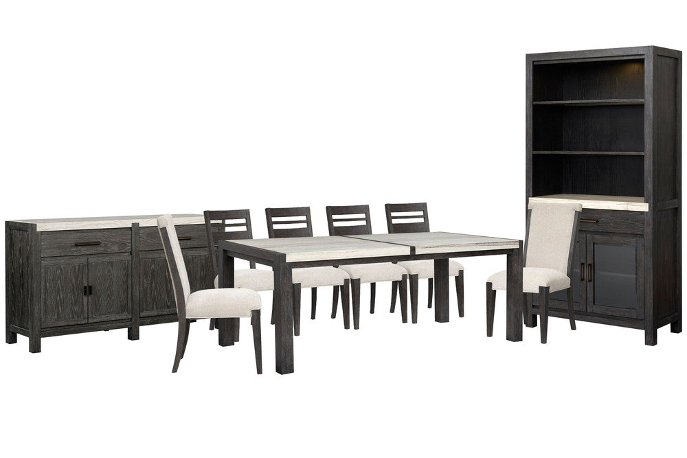 Magnussen - Plum Creek Ravenwood Black Rectangular Dining Table With 4 Side Chairs 2 Upholstered Side Chairs Sideboard And Display Cabinet - D5990-20-KIT18 view 1