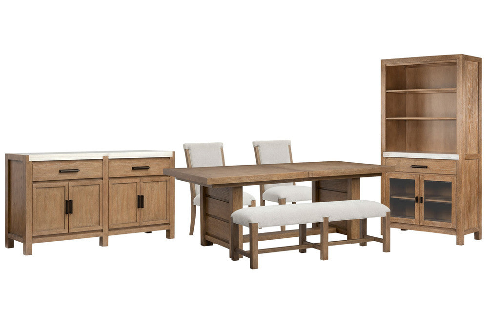 Magnussen - Plum Creek Sierra Brown Extendable Trestle Dining Table With 2 Upholstered Side Chairs Bench Server And Display Cabinet - D5768-21-KIT21 view 1