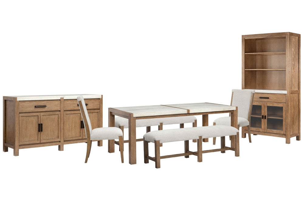 Magnussen - Plum Creek Sierra Brown Rectangular Dining Table With 2 Benches 2 Upholstered Side Chairs Server And Display Cabinet - D5768-20-KIT36 view 1