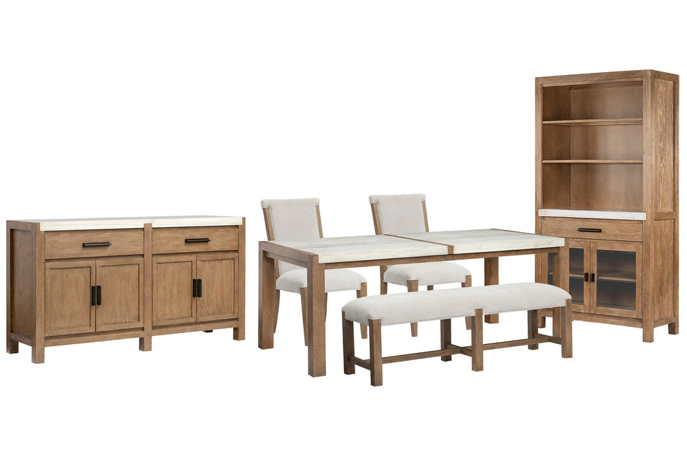 Magnussen - Plum Creek Sierra Brown Rectangular Dining Table With 2 Upholstered Side Chairs Bench Server And Display Cabinet - D5768-20-KIT21 view 1