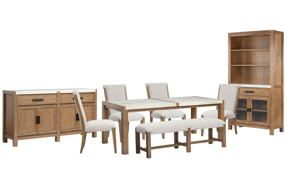 Magnussen - Plum Creek Sierra Brown Rectangular Dining Table With 4 Upholstered Side Chairs Bench Server And Display Cabinet - D5768-20-KIT24 view 1