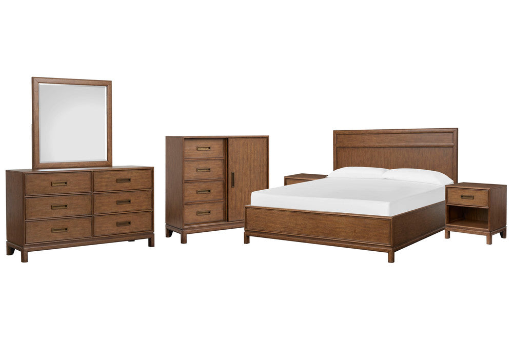 Magnussen - Ridgefield Russet Queen Panel Bed 2 Open Nightstands Double Drawer Dresser With Landscape Mirror And Door Chest - B6436-54-KIT11 view 1