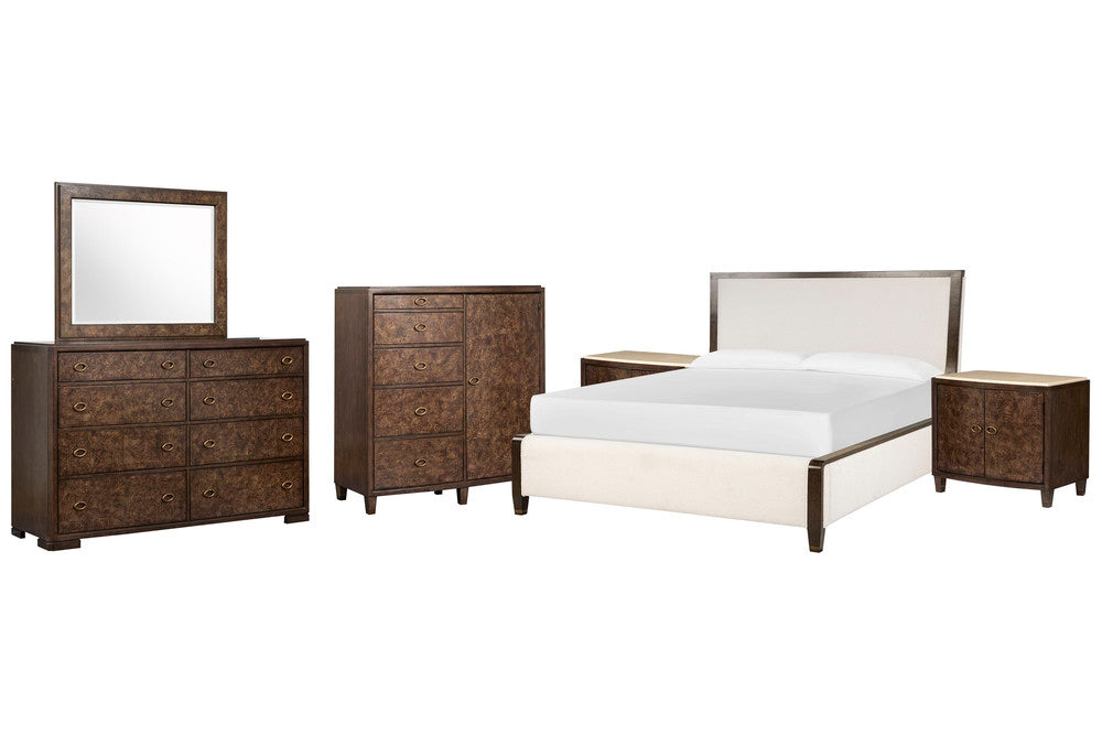 Magnussen - Rowan Espresso King Upholstered Panel Bed 2 Door Nightstands Drawer Dresser With Landscape Mirror And Door Chest - B5769-65-KIT11 view 1