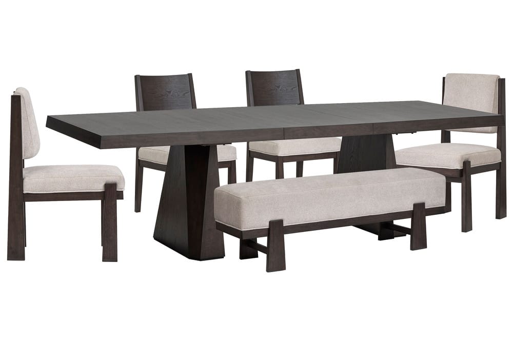 Magnussen - Tauren Coffee Bean Extendable Double Pedestal Dining Table With 2 Side Chairs 2 Upholstered Side Chairs And Bench - D6434-32-KIT40 view 1