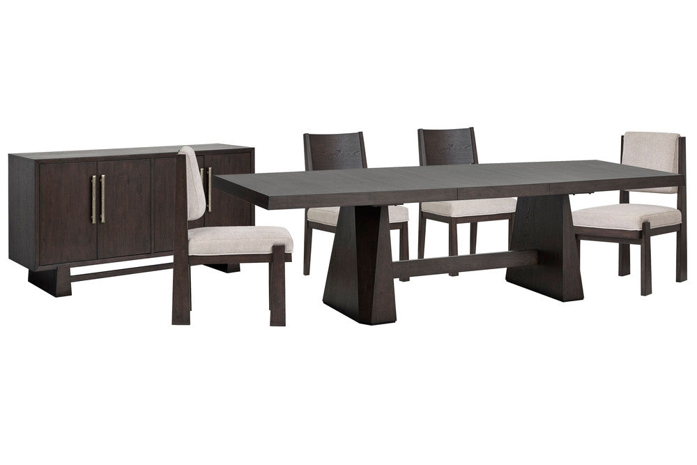 Magnussen - Tauren Coffee Bean Extendable Double Pedestal Dining Table With 2 Side Chairs 2 Upholstered Side Chairs And Buffet - D6434-32-KIT21 view 1