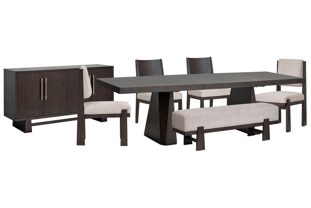 Magnussen - Tauren Coffee Bean Extendable Double Pedestal Dining Table With 2 Side Chairs 2 Upholstered Side Chairs Bench And Buffet - D6434-32-KIT42 view 1