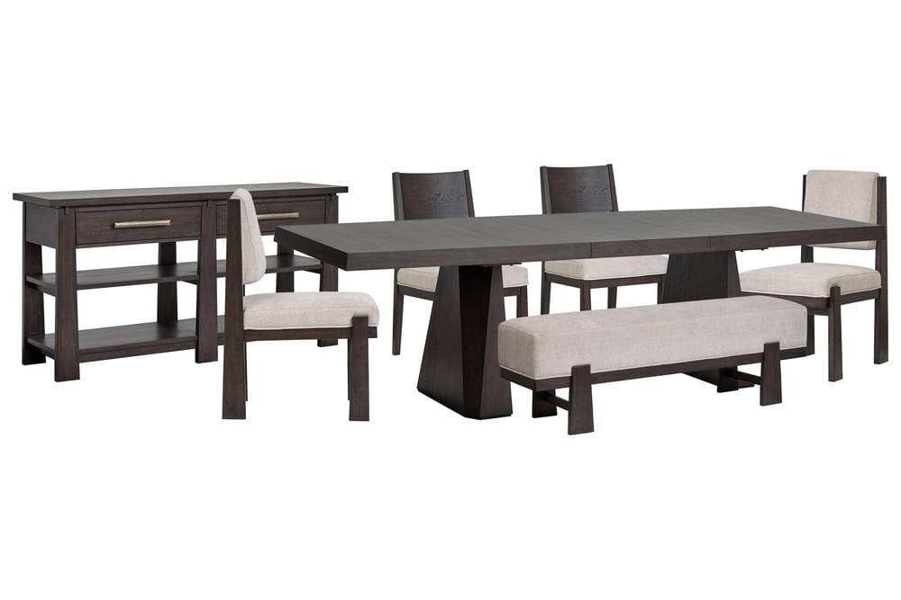 Magnussen - Tauren Coffee Bean Extendable Double Pedestal Dining Table With 2 Side Chairs 2 Upholstered Side Chairs Bench And Sideboard - D6434-32-KIT41 view 1