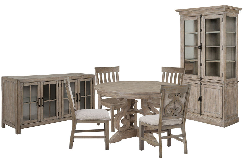 Magnussen - Tinley Park Dove Tail Grey 48" Round Dining Table With 2 Side Chairs 2 Upholstered Side Chairs Buffet Curio Cabinet And Dining Cabinet - D4646-22-KIT15 view 1