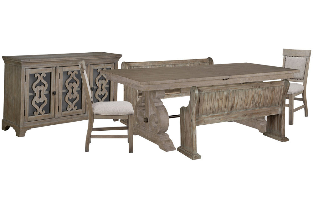 Magnussen - Tinley Park Dove Tail Grey Extendable Rectangular Dining Table With 2 Benches 2 Upholstered Side Chairs And Server - D4646-20-KIT52 view 1