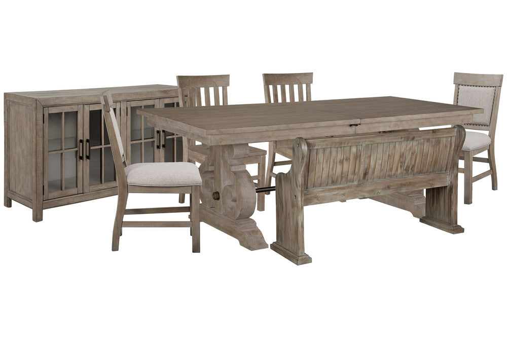 Magnussen - Tinley Park Dove Tail Grey Extendable Rectangular Dining Table With 2 Side Chairs 2 Upholstered Side Chairs Bench And Buffet Curio Cabinet - D4646-20-KIT38 view 1