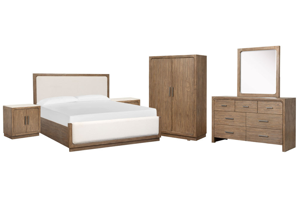 Magnussen - Westbourne Dark Umber California King Upholstered Panel Bed 2 Door Nightstands Drawer Dresser With Portrait Mirror And Armoire - B5888-75-KIT11 view 1