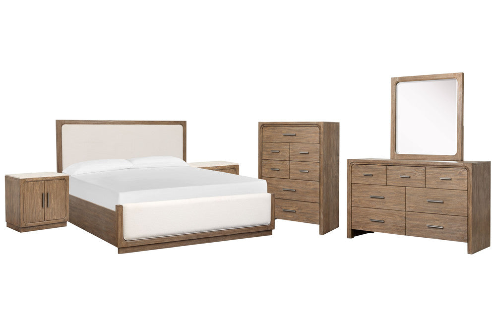 Magnussen - Westbourne Dark Umber King Upholstered Panel Bed 2 Door Nightstands Drawer Dresser With Portrait Mirror And Drawer Chest - B5888-65-KIT10 view 1