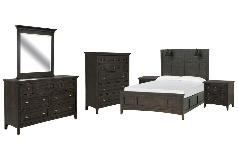 Magnussen - Westley Falls Graphite King Lamp Panel Bed 2 Nightstands Drawer Dresser With Landscape Mirror And Drawer Chest - B4399-69-KIT5 view 1