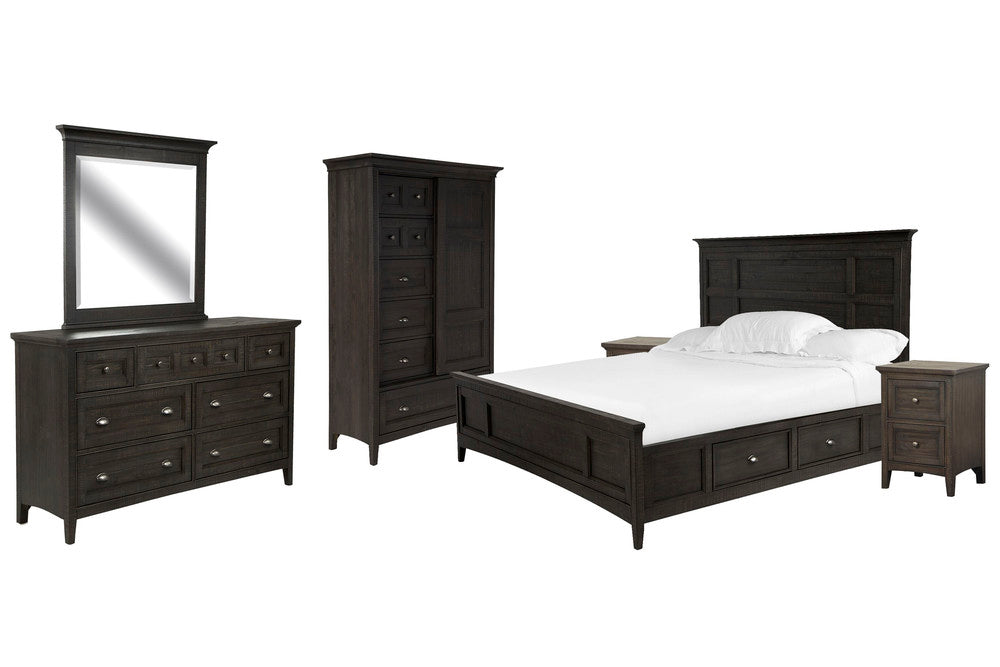 Magnussen - Westley Falls Graphite King Panel Storage Bed 2 Small Nightstands Drawer Dresser With Landscape Mirror And Door Chest - B4399-65-KIT11 view 1