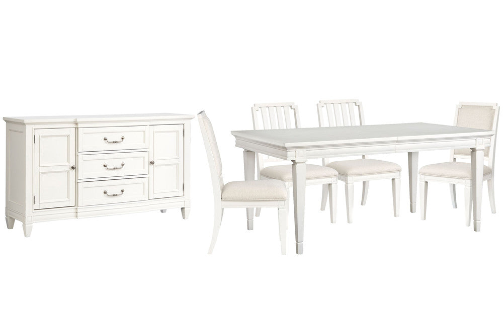 Magnussen - Willowbrook Egg Shell White Extendable Rectangular Dining Table With 2 Side Chairs 2 Upholstered Side Chairs And Buffet - D5324-20-KIT20 view 1