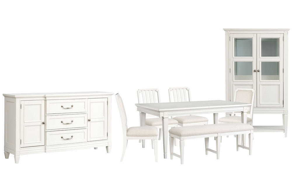Magnussen - Willowbrook Egg Shell White Extendable Rectangular Dining Table With 2 Side Chairs 2 Upholstered Side Chairs Upholstered Bench Buffet And Display Cabinet - D5324-20-KIT48 view 1
