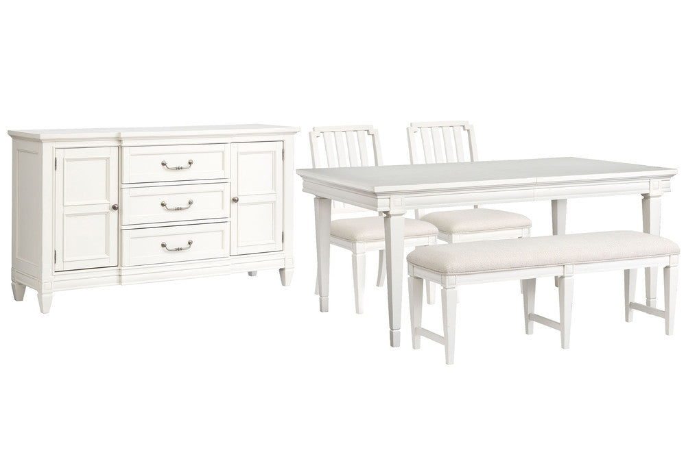 Magnussen - Willowbrook Egg Shell White Extendable Rectangular Dining Table With 2 Side Chairs Upholstered Bench And Buffet - D5324-20-KIT29 view 1