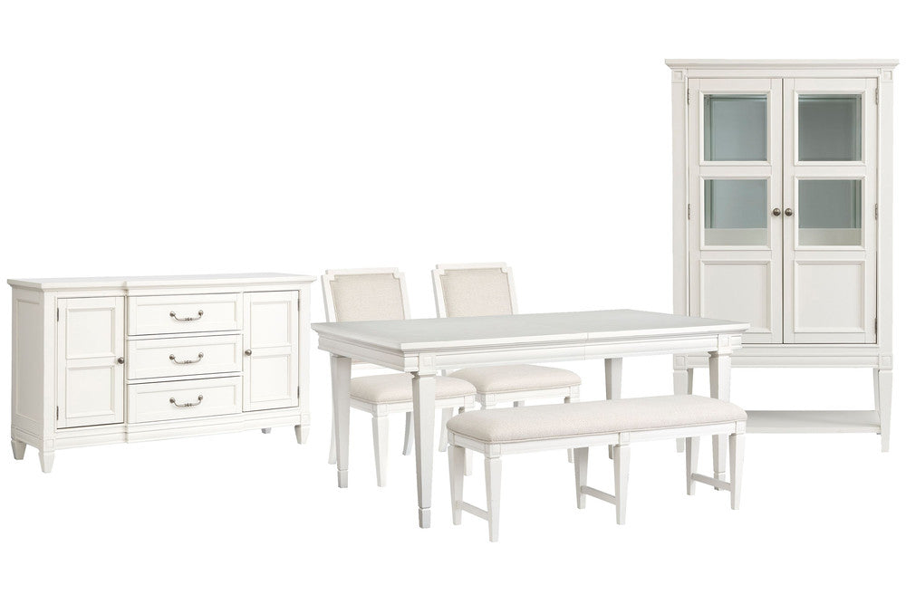 Magnussen - Willowbrook Egg Shell White Extendable Rectangular Dining Table With 2 Upholstered Side Chairs Upholstered Bench Buffet And Display Cabinet - D5324-20-KIT39 view 1
