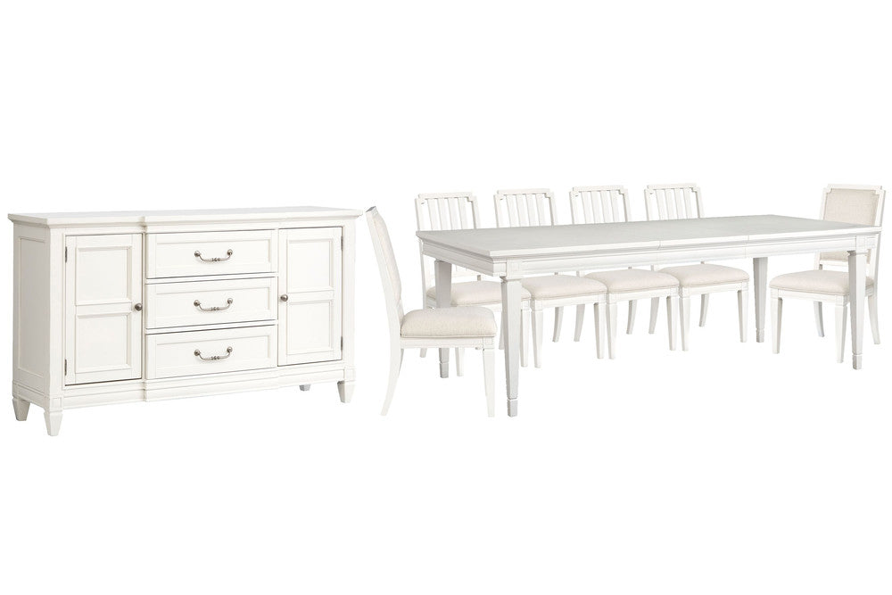 Magnussen - Willowbrook Egg Shell White Extendable Rectangular Dining Table With 4 Side Chairs 2 Upholstered Side Chairs And Buffet - D5324-20-KIT23 view 1