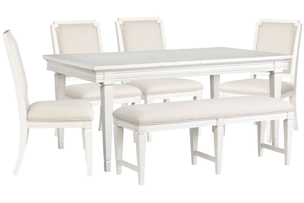 Magnussen - Willowbrook Egg Shell White Extendable Rectangular Dining Table With 4 Upholstered Side Chairs And Upholstered Bench - D5324-20-KIT40 view 1