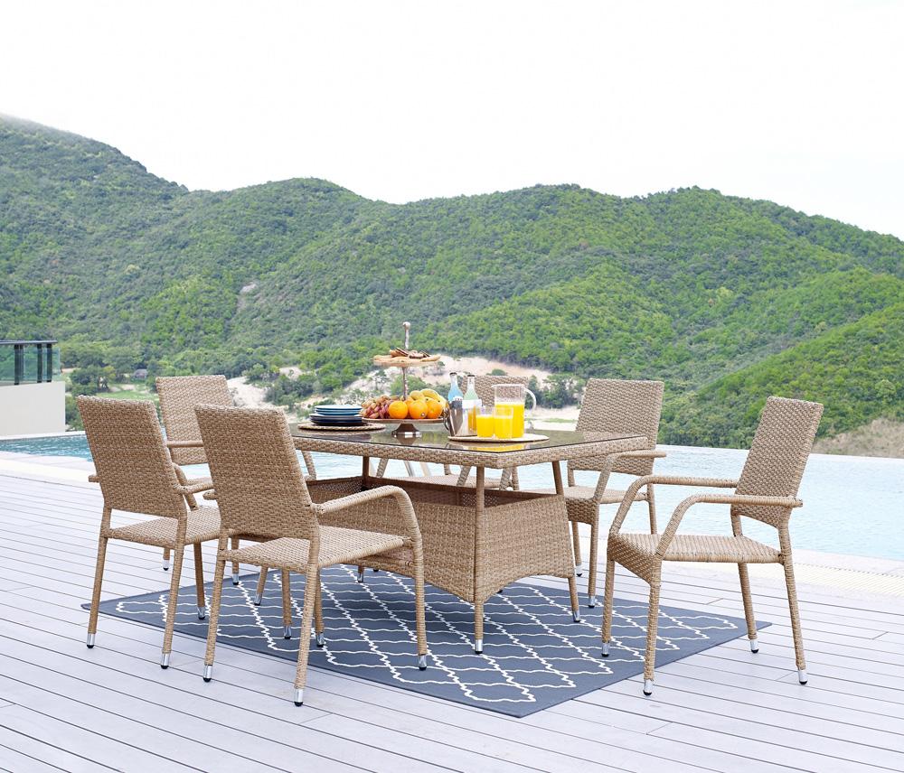Manhattan Comfort - 7-Piece Genoa Patio 6- Person Dining Set with Iron Steel Legs in Nature Tan Weave - OD-DS002-NE veiw 9