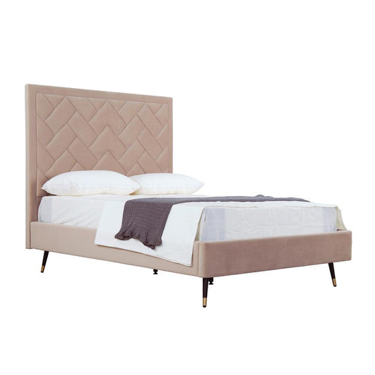 Manhattan Comfort - Crosby Velvet Full- Size Bed with Metal Legs in Nude - BD009-FL-ND veiw 2