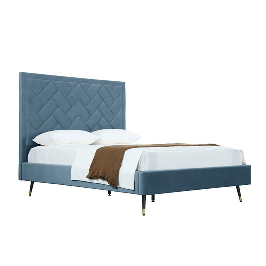 Manhattan Comfort - Crosby Velvet Queen-Size Bed with Metal Legs in Blue - BD009-QN-BL veiw 2
