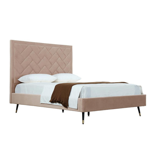 Manhattan Comfort - Crosby Velvet Queen-Size Bed with Metal Legs in Nude - BD009-QN-ND veiw 2