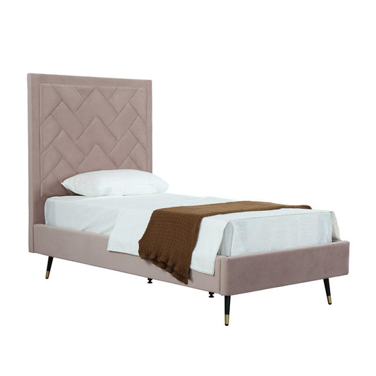 Manhattan Comfort - Crosby Velvet Twin-Size Bed with Metal Legs in Blush - BD009-TW-BH veiw 2