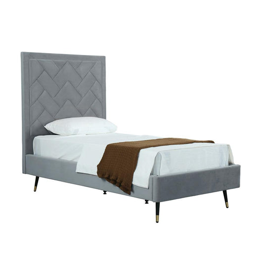 Manhattan Comfort - Crosby Velvet Twin-Size Bed with Metal Legs in Grey - BD009-TW-GY veiw 2