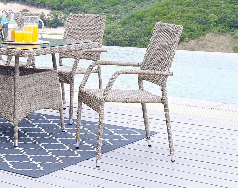 Manhattan Comfort - Genoa Patio Dining Armchair with Iron Steel Legs in Nature Tan Weave - Set of 2 - 2-OD-DC002-NE veiw 7