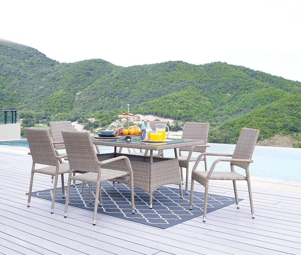 Manhattan Comfort - Genoa Patio Dining Table with Iron Steel Legs in Nature Tan Weave - OD-DT002-NE veiw 7