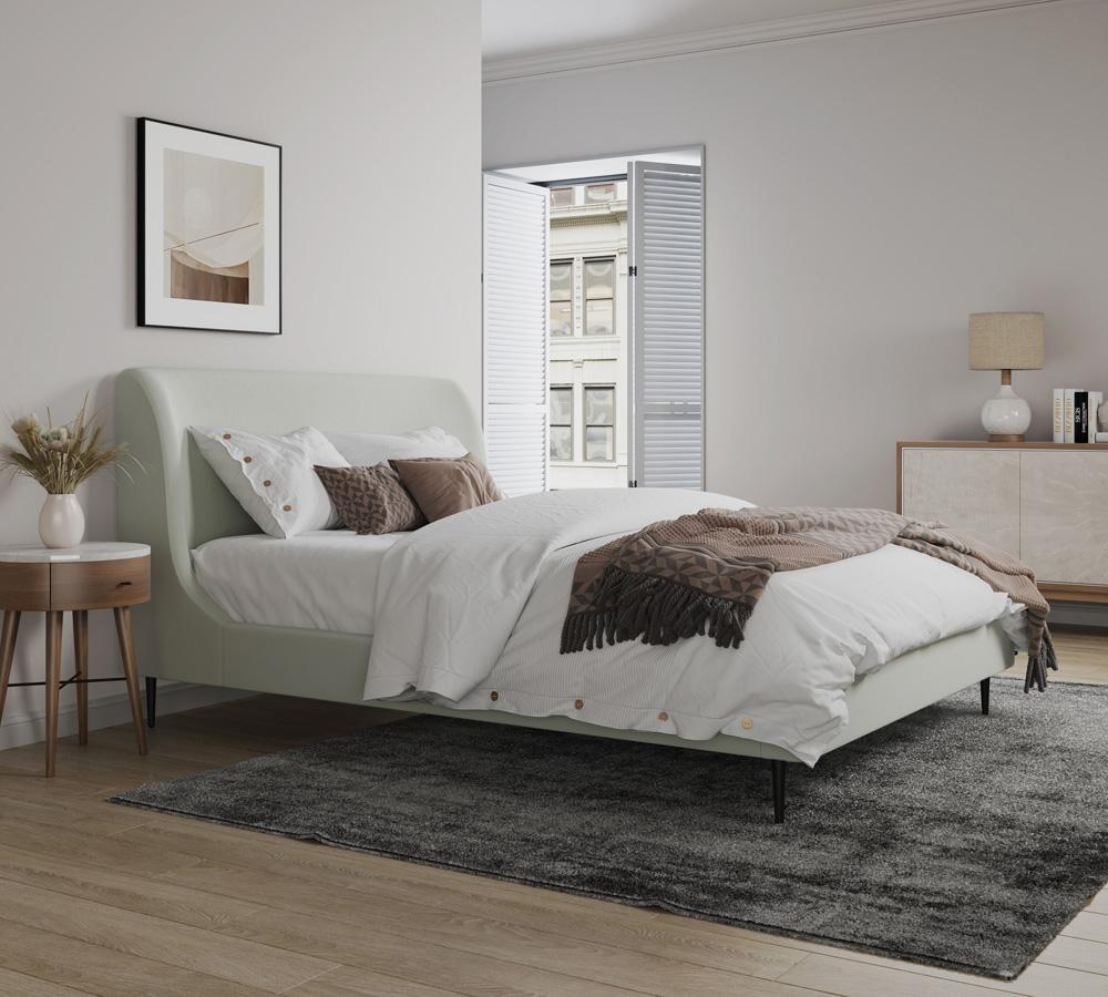 Manhattan Comfort - Heather Velvet Full-Size Bed with Metal Legs in Cream and Black - S-BD003-FL-CR veiw 6