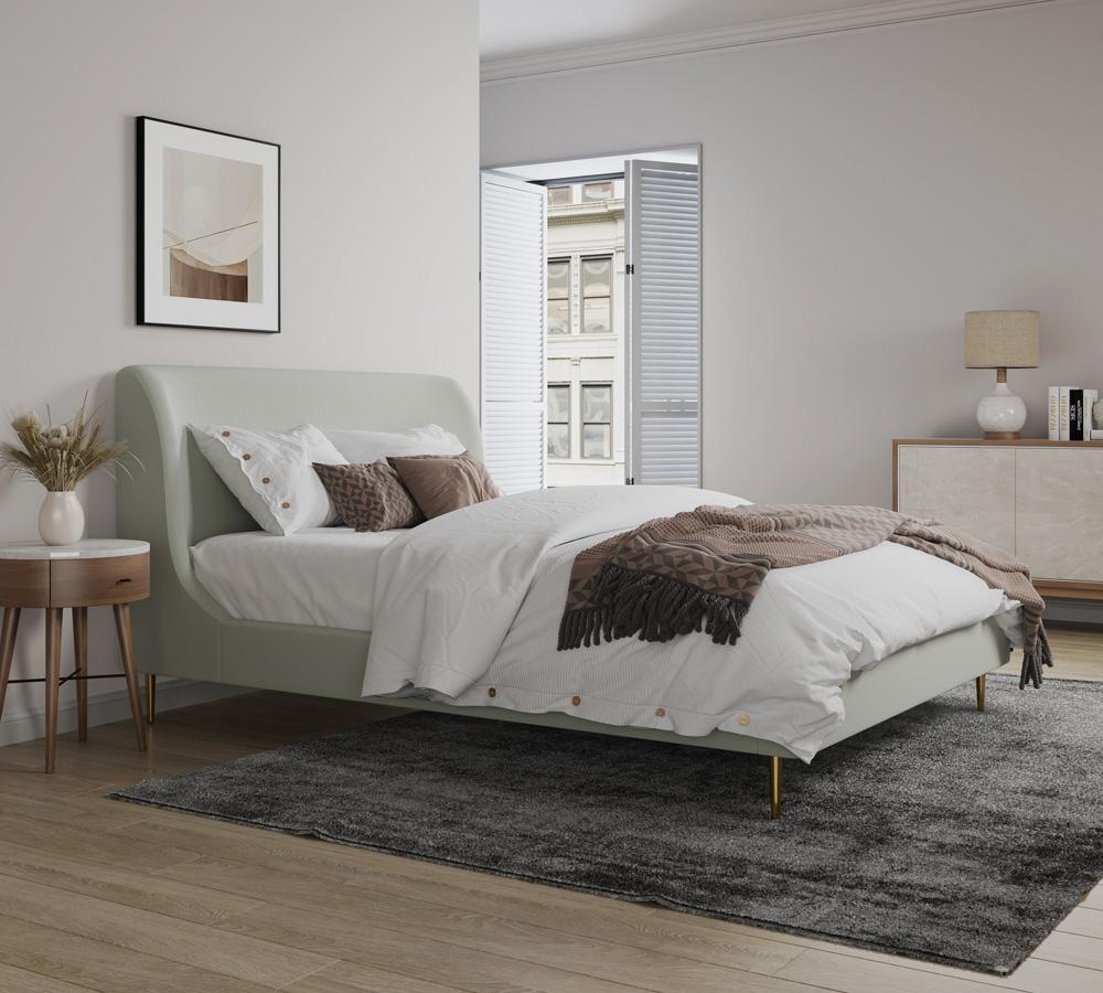 Manhattan Comfort - Heather Velvet Queen Bed with Metal Legs in Cream and Gold - BD003-QN-CR veiw 6