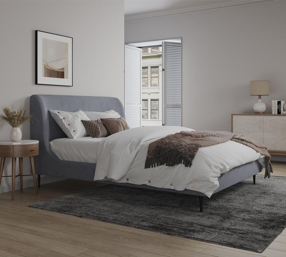 Manhattan Comfort - Heather Velvet Queen Bed with Metal Legs in Grey and Black - S-BD003-QN-GY veiw 6