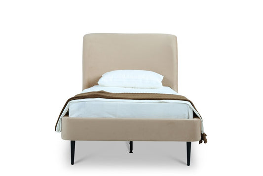 Manhattan Comfort - Heather Velvet Twin Bed with Metal Legs in Taupe and Black - S-BD003-TW-TP veiw 2