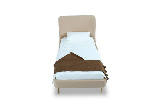 Manhattan Comfort - Heather Velvet Twin Bed with Metal Legs in Taupe and Gold - BD003-TW-TP veiw 2